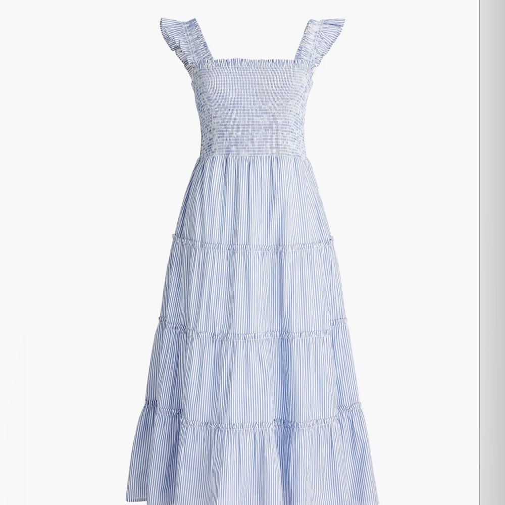 J. Crew Factory Blue and White Striped Midi Dress